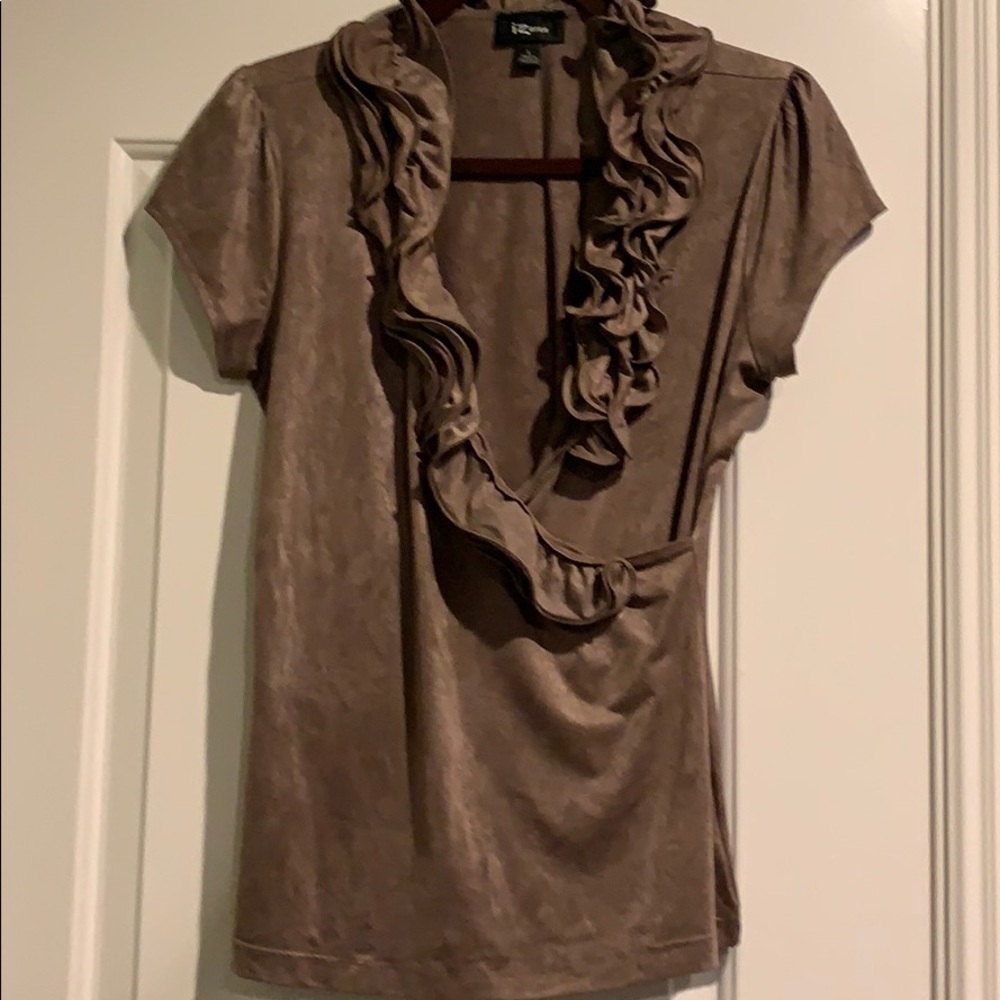 Nice taupe colored top with ruffle